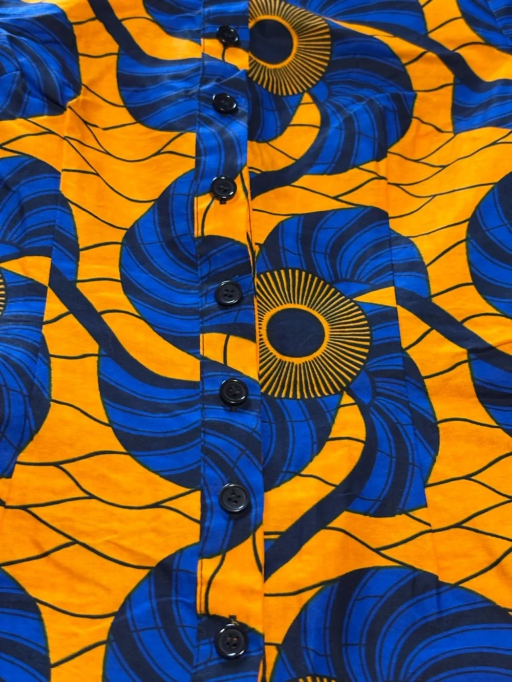 NWT Mae Otti Ankara African Wax Print Polo Top Blue Orange Small - Picture 3 of 10